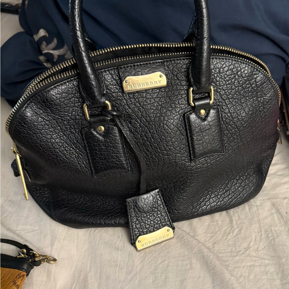 Burberry Black Leather Satchel with Gold Accents